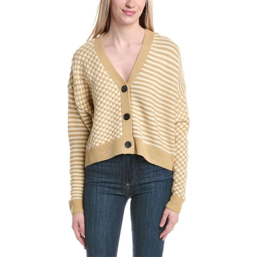 Labiz Womens Dropped-Shoulder Wool-Blend Cardigan, Brown